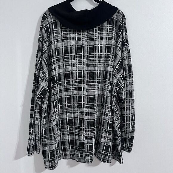 Lane Bryant Cowl Neck Boxy Plaid Knit Sweater Size 22/ 24 Black Modern Cottage - Picture 2 of 6